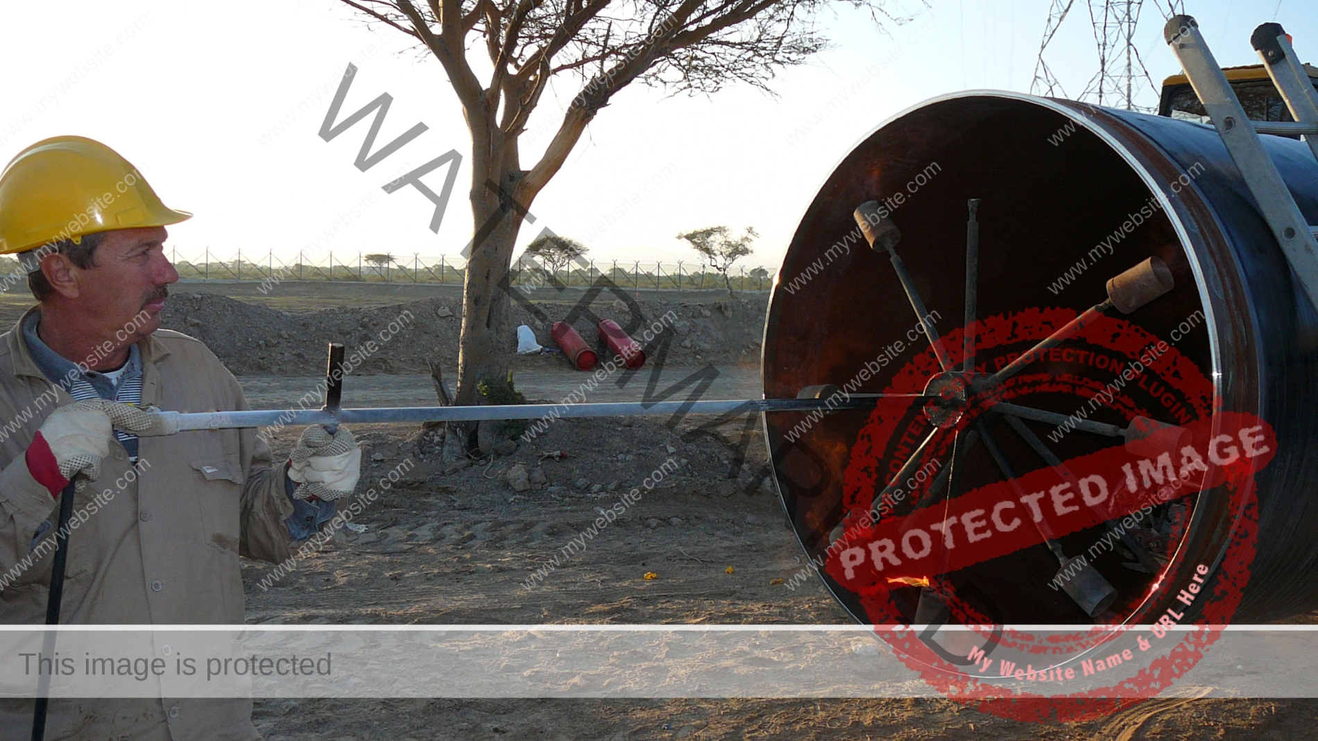 Calcinating of a site of the pipeline before welding. Cleaning of a surface of zagryadneniye. Construction of the oil pipeline.