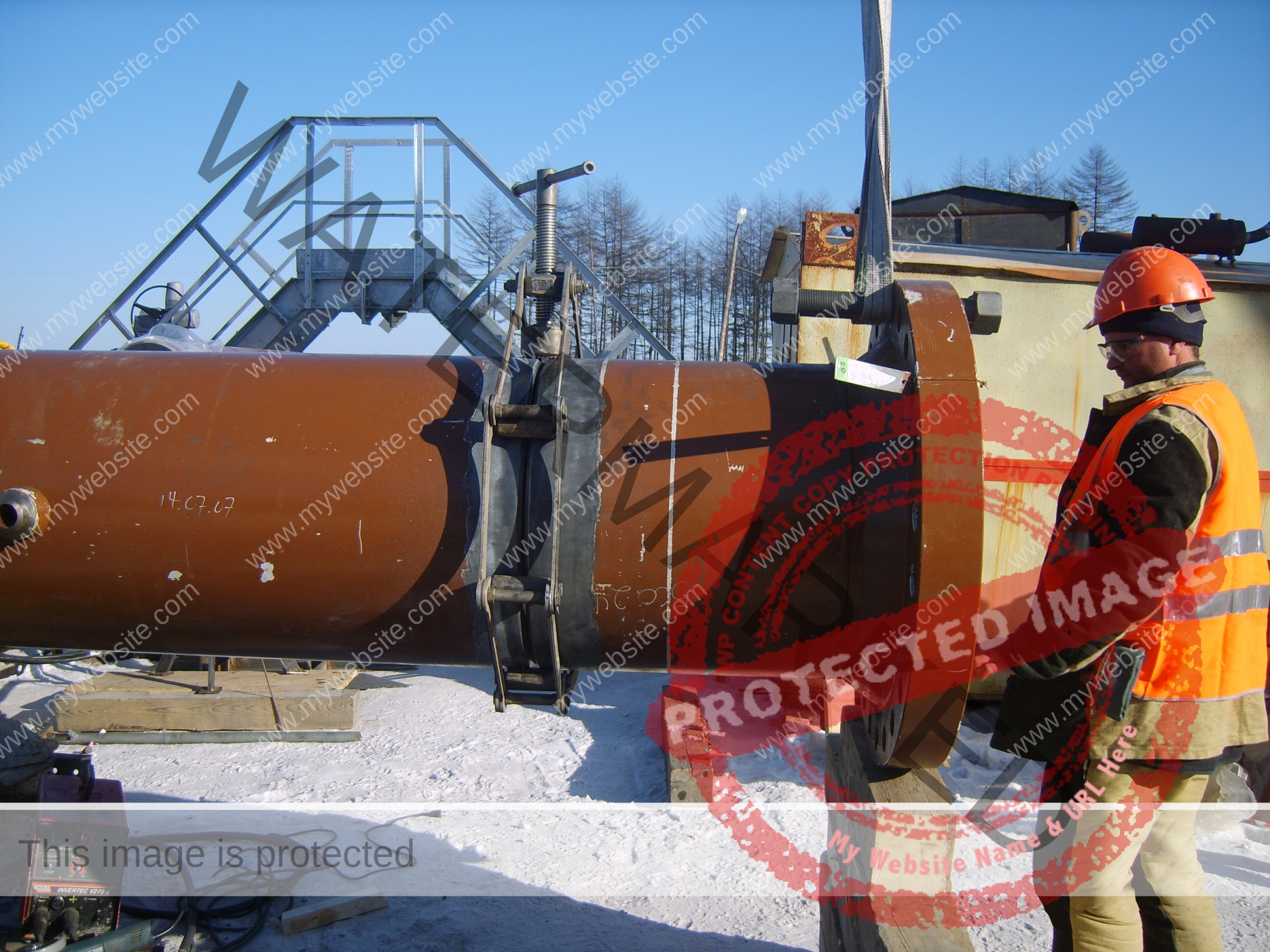 Construction of an oil and gas pipeline. Industrial equipment.