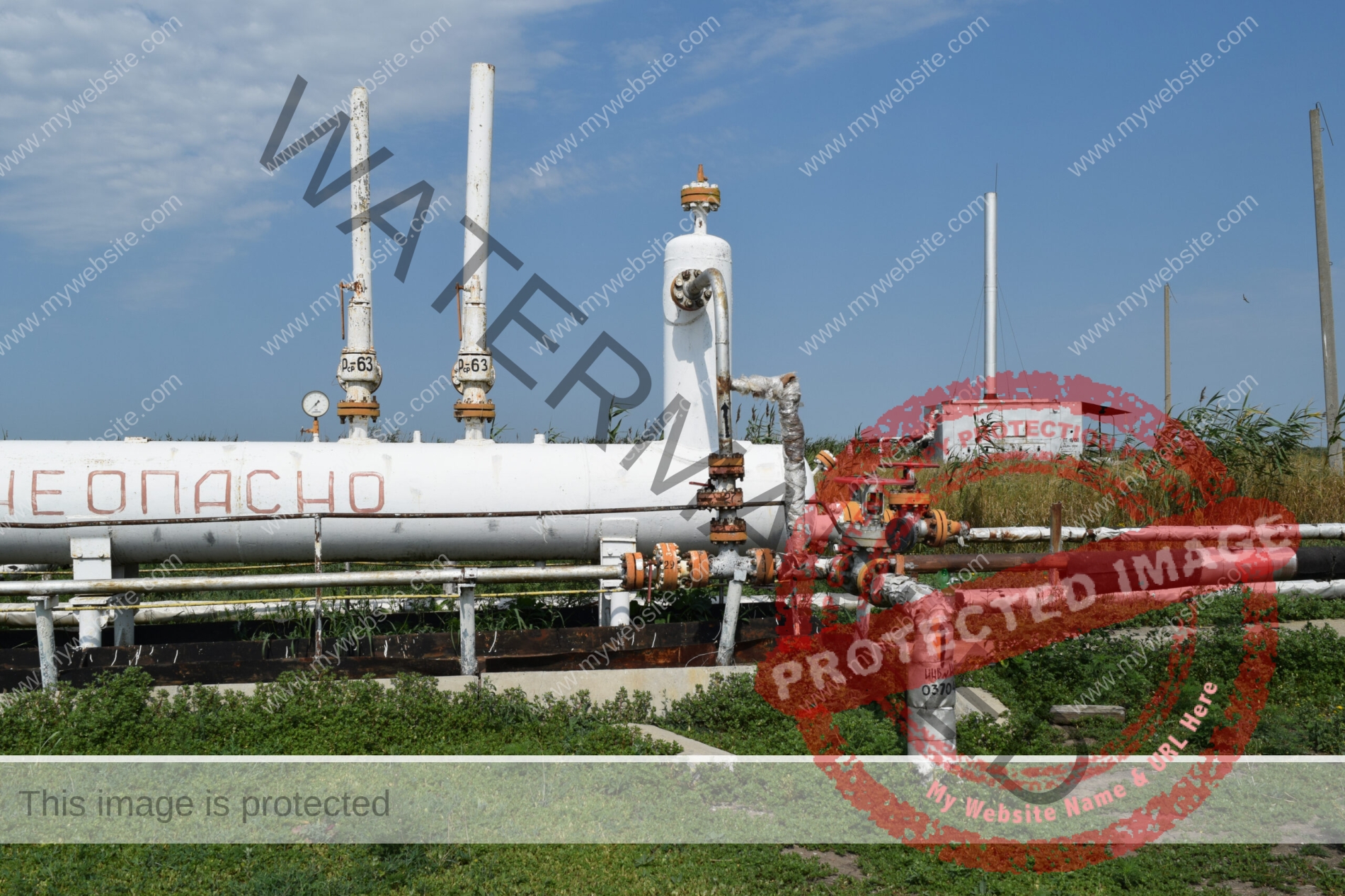 The equipment in the oil fields. Pipes, pumps and units.